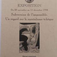 Affiche pour l'exposition Subversion de l'impossible : un regard sur le surréalisme tchèque à la commune d'Evere , du 28 novembre au 11 décembre 1998 .