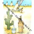 Incendie d’un tipi : un indien prend de l’eau à un robinet fixé dans un cactus géant.