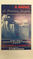 Affiche de l'exposition<em><strong> à Marat, La Révolution Française</strong></em> à Pole Nord asbl à Bruxelles , du 10 octobre au 16 novembre 1985 .