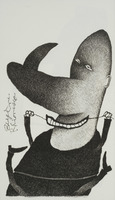 <em>Eugène Rhionesco</em>, dessin original publié dans <em>Le Nez</em> de André Balthazar et Roland Breucker