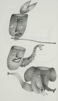 <em>Le calumet, la sirène-pipe et l’éléphant-pipe</em>, dessin original publié dans <em>La Pipe</em> de André Balthazar et Roland Breucker