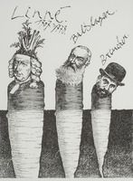 Linné, Balthazar, Breucker, dessin de couverture de <em>Linnéaments</em> de André Balthazar et Roland Breucker paru aux Editions Le Daily-Bul en 1997