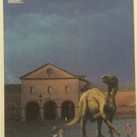 Affiche pour l'exposition La Nuit des Temps première partie L'iguoanodon Bernissartensis un tronc d'arbre rempli d'or au Grand-Hornu , du 27 mars au 30 novembre 1999 .