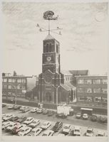 Le clocher de l'église Saint-Joseph de La Louvière par Gustave Belle