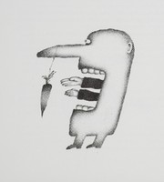 Carotte au bout du nez, dessin publié dans Linnéaments de André Balthazar et Roland Breucker paru aux Editions Le Daily-Bul en 1997